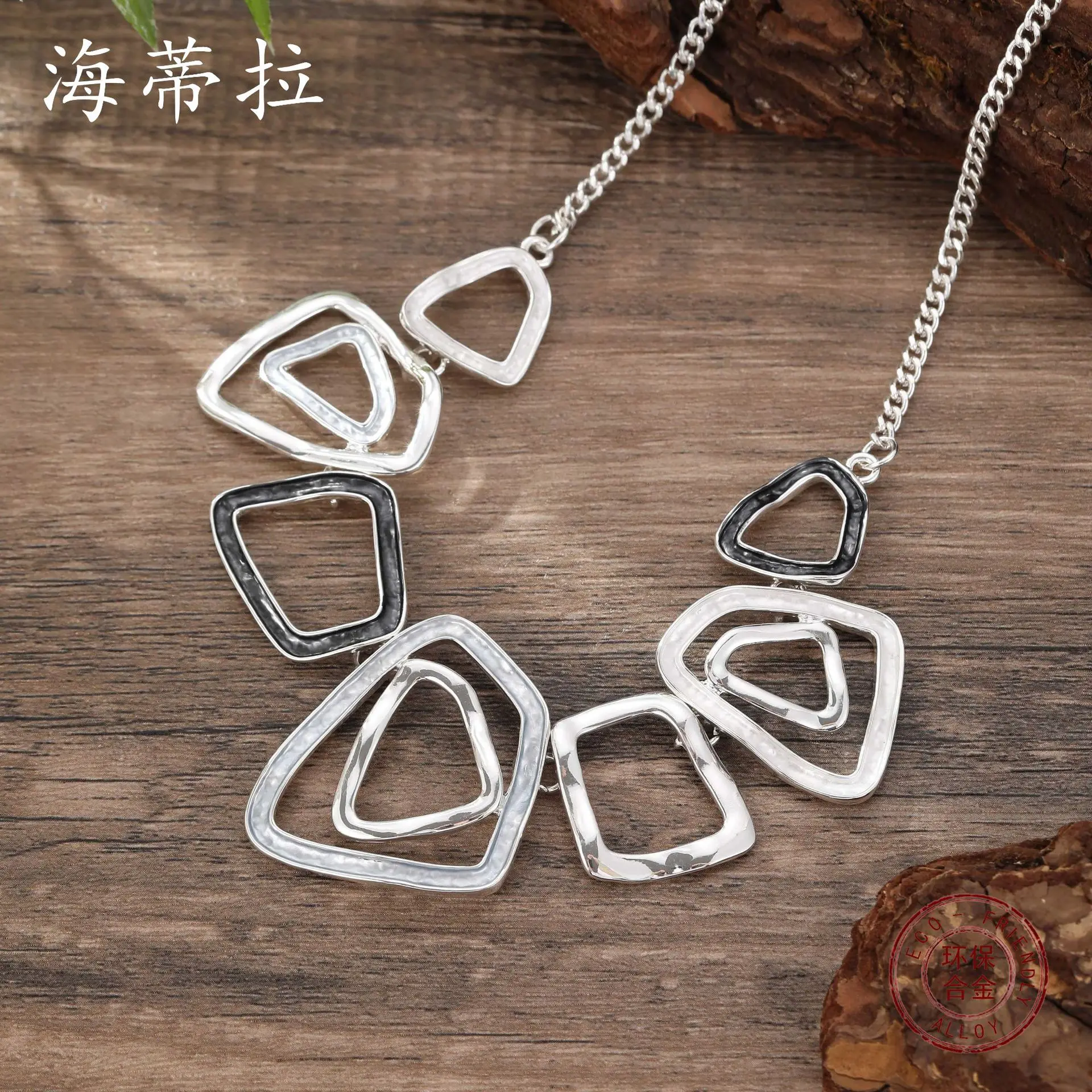 new color painting oil hollow geometric square necklace, personalized and creative women's exaggerated square neck