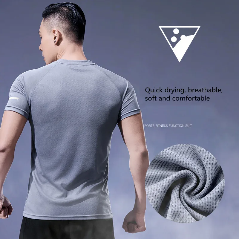 Sport Hemd Männer Fitness Strumpfhosen Quick Dry Lauf T-shirt Sportlich Tragen Gym Kleidung Sportswear T-Shirts Camiseta Laufende Hombre – Detail 8
