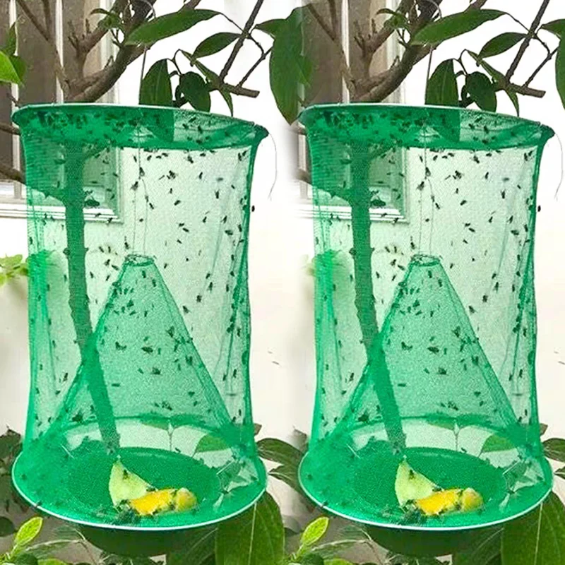 Reusable Fly Catcher Pest Control Net with Hook Hanging Fly Catcher Cage Tray Outdoor Garden Anti-corrosion Mesh Folding Supply