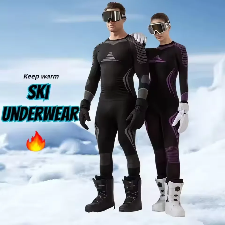 New Men Women Ski Thermal Underwear Sets Quick Dry Functional Compression Tracksuit Tight Snowboarding Tops and Pants Adult