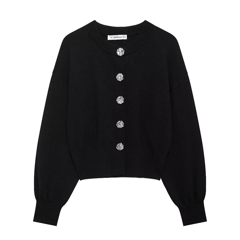 Willshela Women Fashion Solid Single Breasted Knitted Sweater Vintage O-Neck Long Sleeves Female Chic Lady Outfits