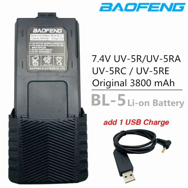 Baofeng UV-5R Batterie 3800mAh 7,4 V BL-5 Li-on Batterie USB Ladekabel für Walkie Talkie UV5R Zwei weg Radio UV5R Plus BF-F8 +