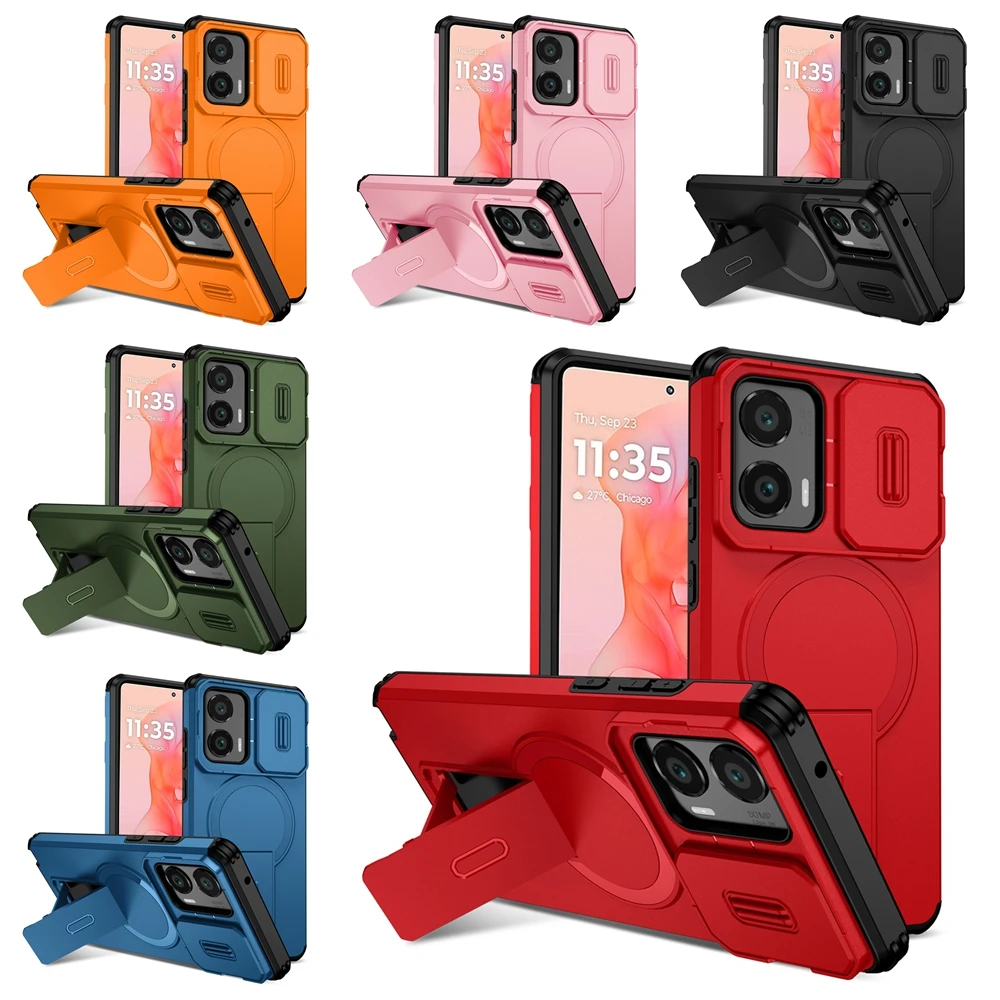 حافظة مغناطيسية فاخرة لـ Moto G Play Power 5G Edge Stylus 2024 2025 حامل عدسة غطاء خلفي نحيف دعامة شحن لاسلكية