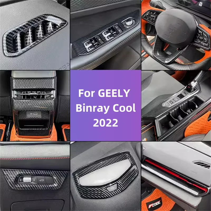LHD Interior Mouldings For GEELY Binray Cool 2022 2023 Car Window Lift Switch Button Sticker Car Steering Wheel Cover Trim