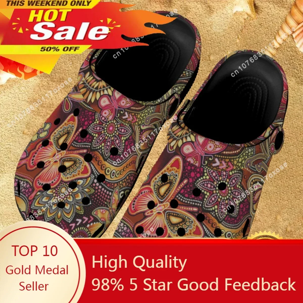 

Aboriginal Butterfly Designer Home Sandals Bathroom Casual Shower Hole Slippers Gift Lightweight Non-slip Women's Clogs Slip On
