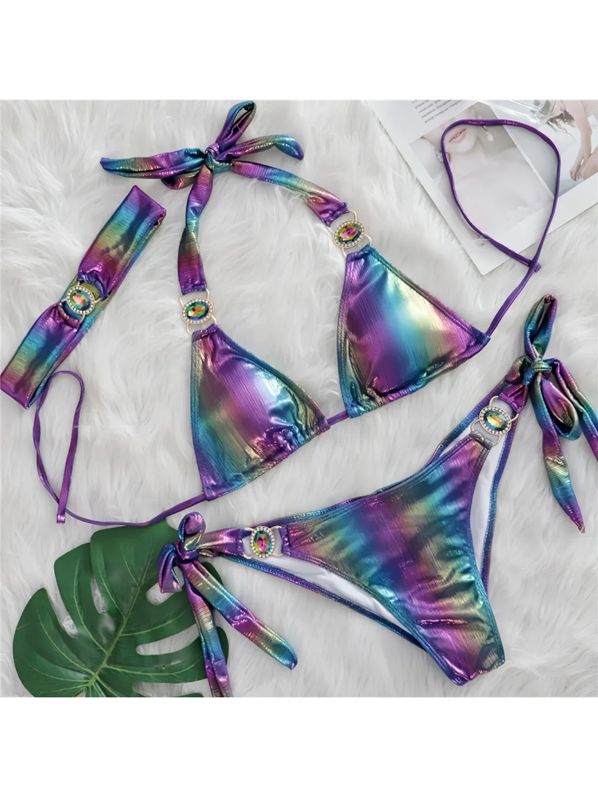 With Headband Halter Scrunch Butt Bikini Female Swimsuit Women Swimwear Three-pieces Bikini set Bather Bathing Suit Swim K6188