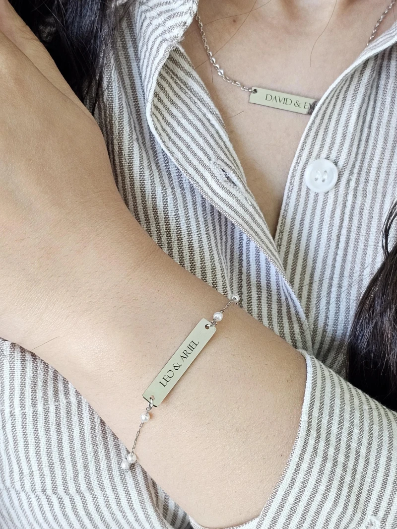 Customized laser engraved name bracelet necklace set, personalized friendship bracelet information, name coordinates bracelet ne