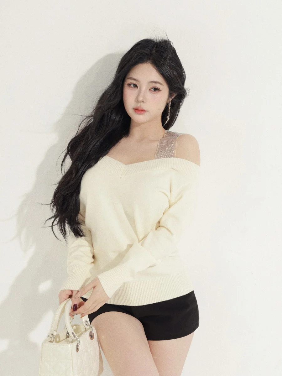 

Cute Face Hero【Starry River S】One-oulder Knitted Sweater Women's Early Spring New Korean Sle Slightly Plump Top