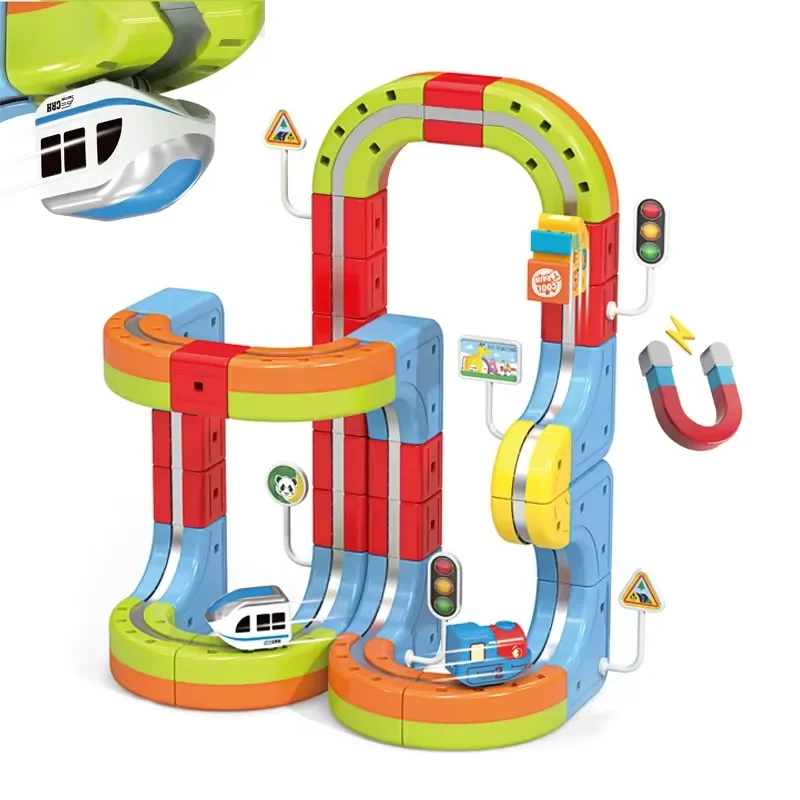 High Speed Electric DIY Magnetic Track Building Blocks Suspended Rail Set Cube Train Construction Kit Educational STEM Toy