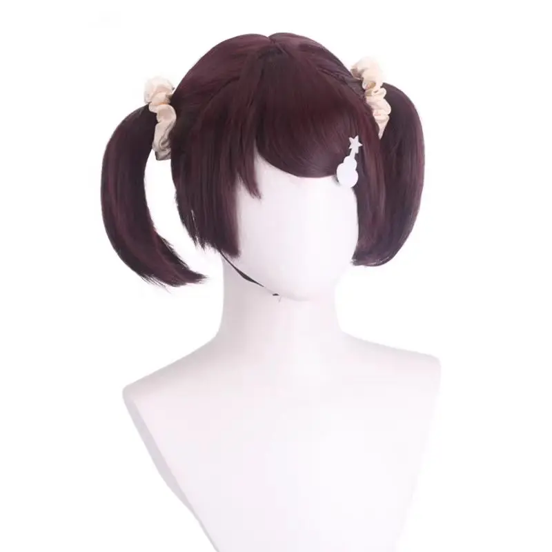 SPY×FAMILY Becky Blackbell Cosplay Wig Matte High Temperature Fiber Wine Red Double Ponytail Wig With Wig Cap For Halloween