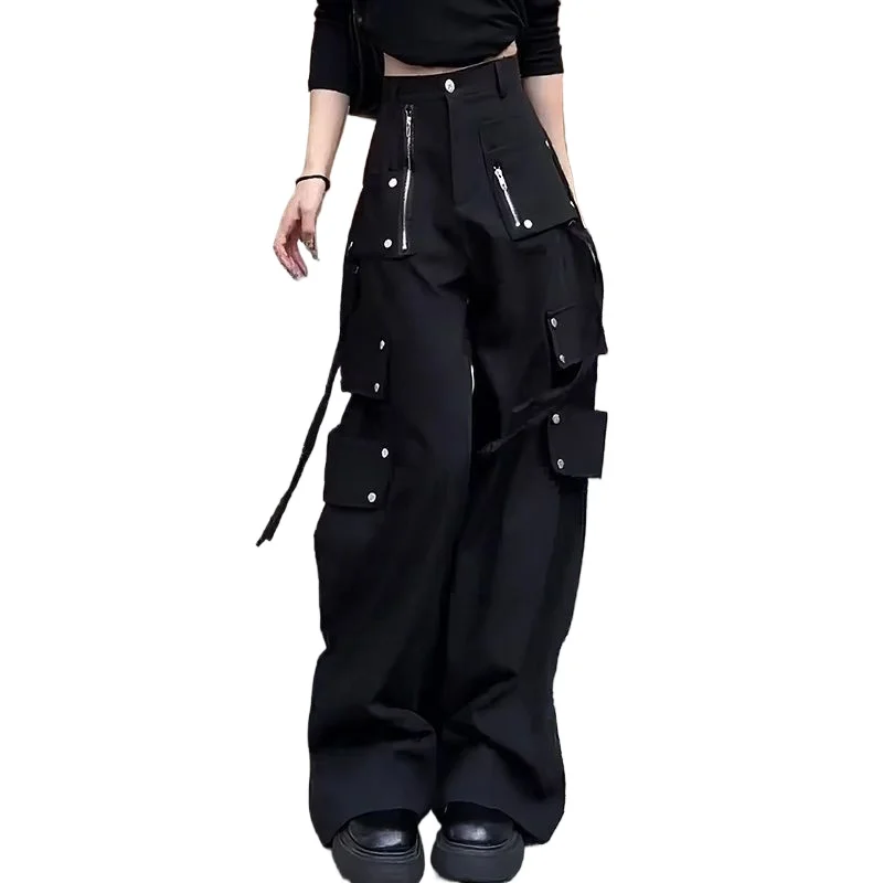 

New High Waist and Thin Loose Designer Tooling Casual Pants Women's Wide Leg Niche Straight Pants Individuality Tideway Trousers