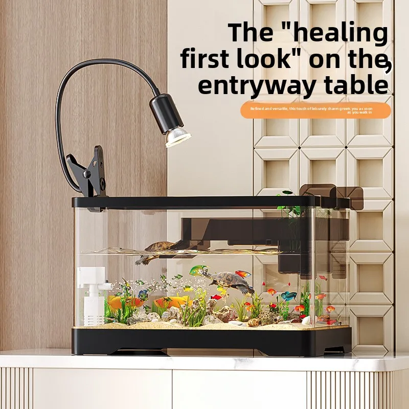 2026 Transparent Acrylic Desktop Fish Tank With Landscape LED Supplement Light Mini Aquarium Lamp For Betta Turtle