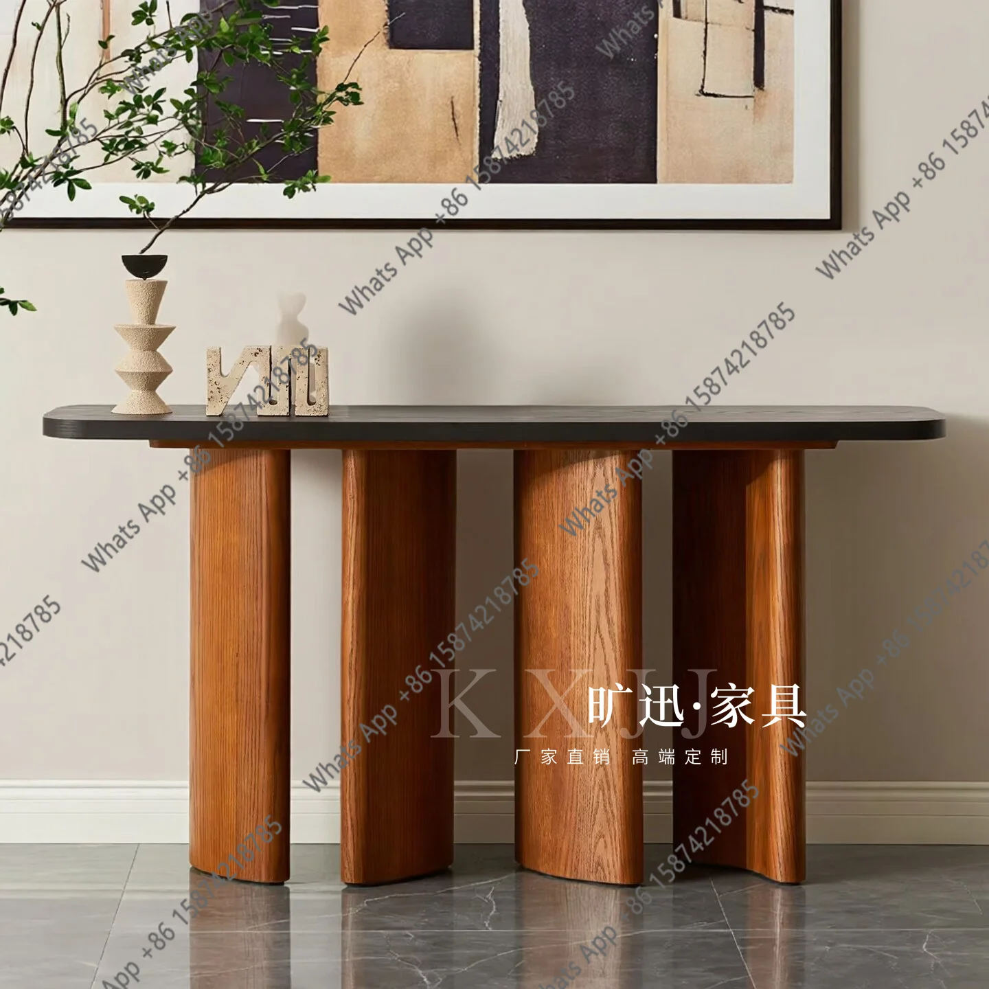 

Nordic simple luxury solid wood living room entrance Taichung antique hotel corridor against the wall strip table