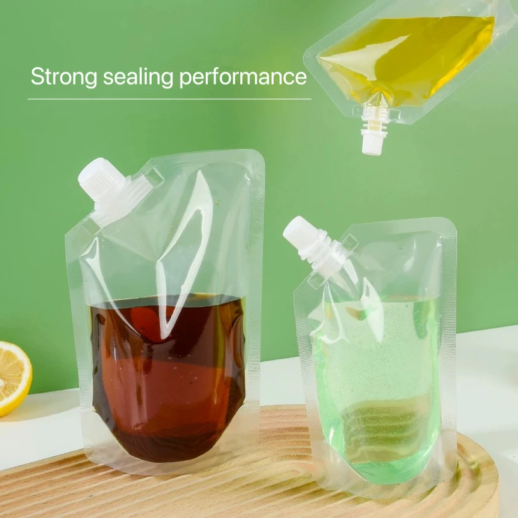 500ML Portable Transparent Reusable Plastic Spout Pouch For Liquid Drink  Juice Water Wine Divided Pouch Sealed Packaging Bag