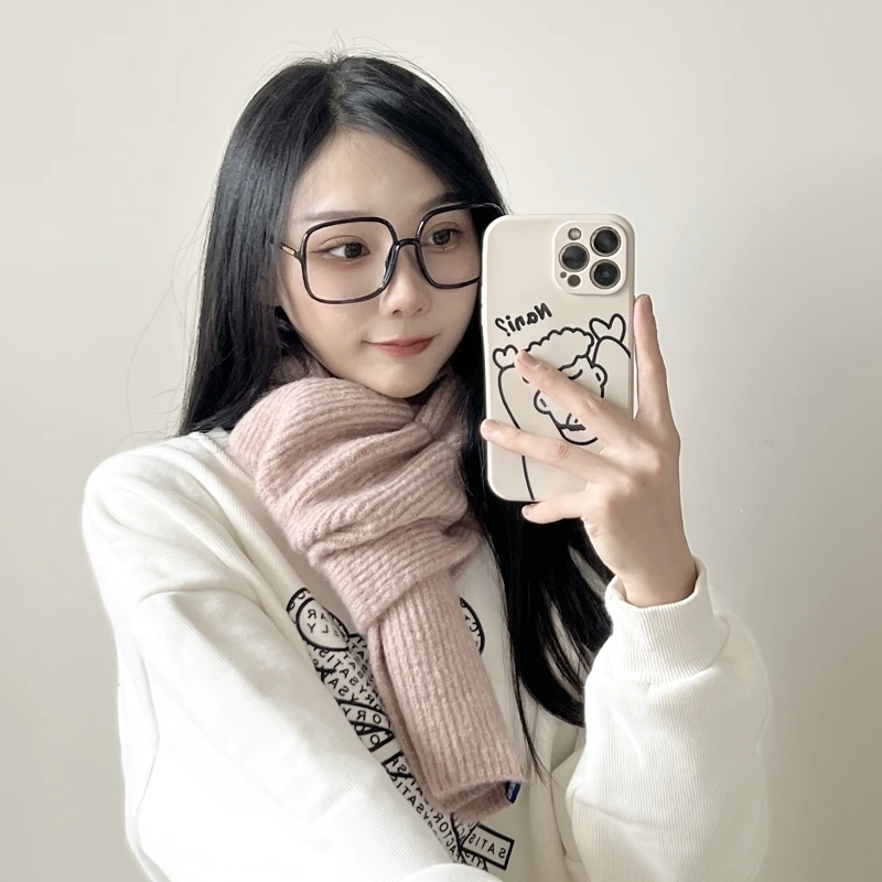 Net Red Korean Winter Scarf Pure Color Thickening Warm Couple Student Autumn Knit Scarves For Women