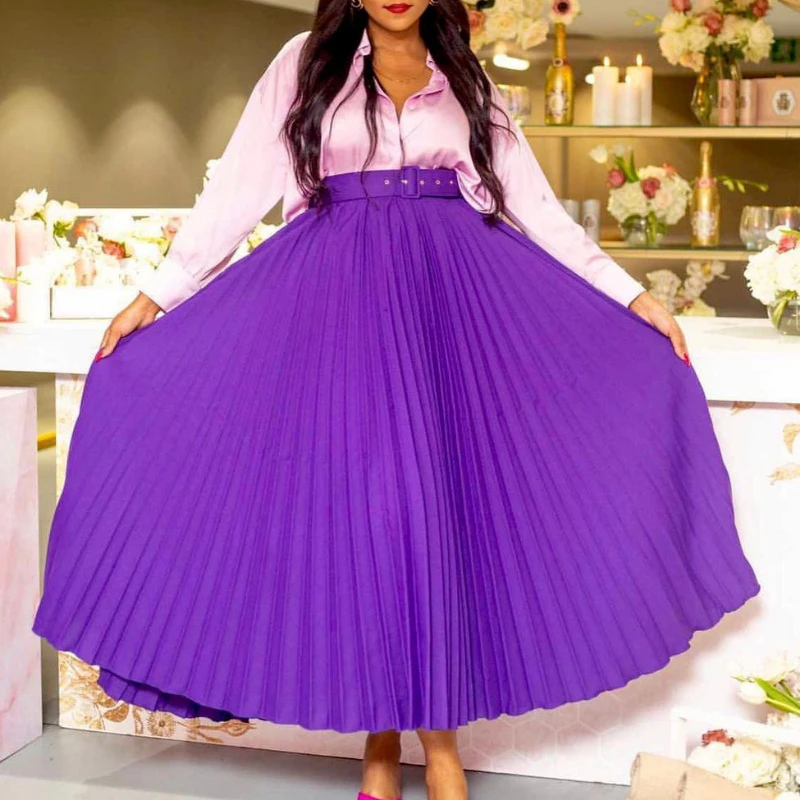 

Large Skirt with Waist Belt for Women's Clothing Featuring a Mid Length Pleated Design Relaxed and Flowing Half Length Skirt