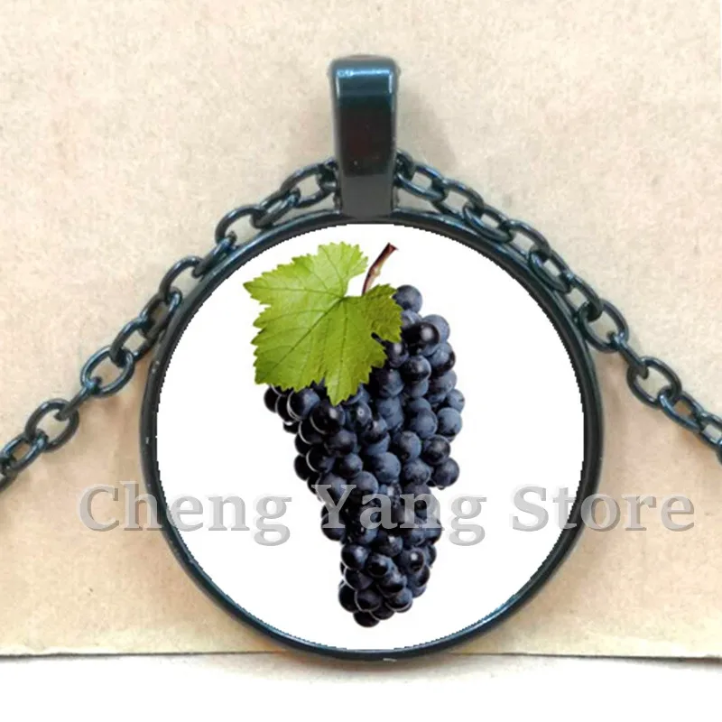 Glass cabochon grape necklace retro style literature glass grape photo jewelry pendant wine lovers gift