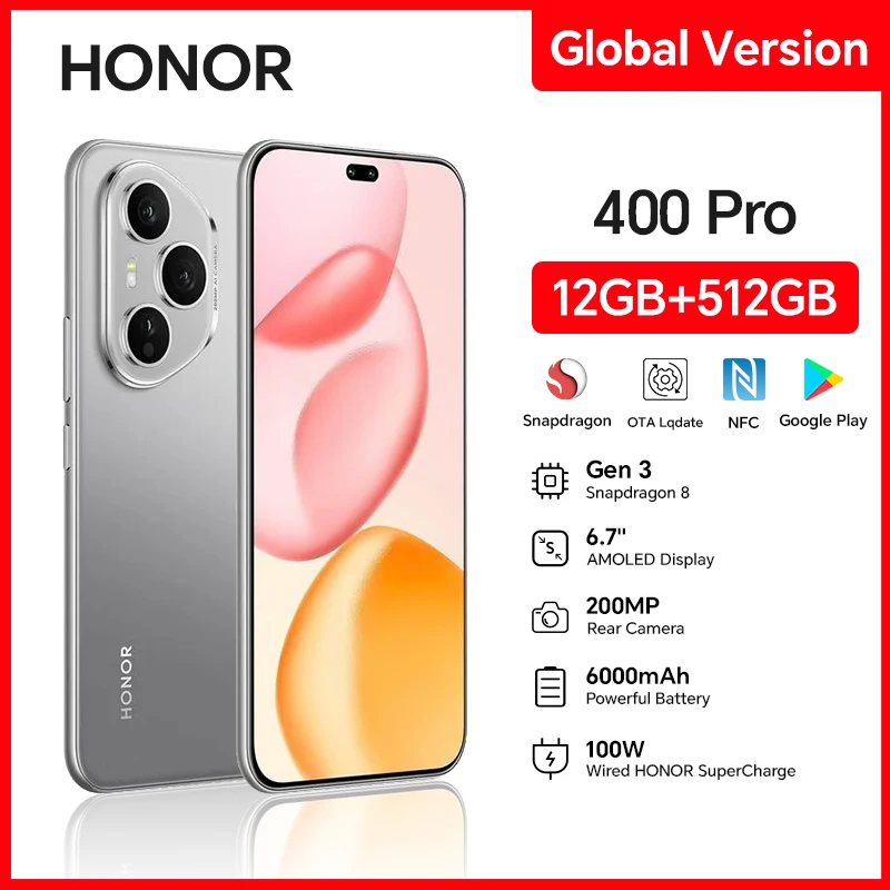 yZ[zHONOR 400 Pro 5G O[o X}[gtH 200MP AICJ 6.7C` AMOLEDXN[ 6000mAh 100WL 50W Android 15