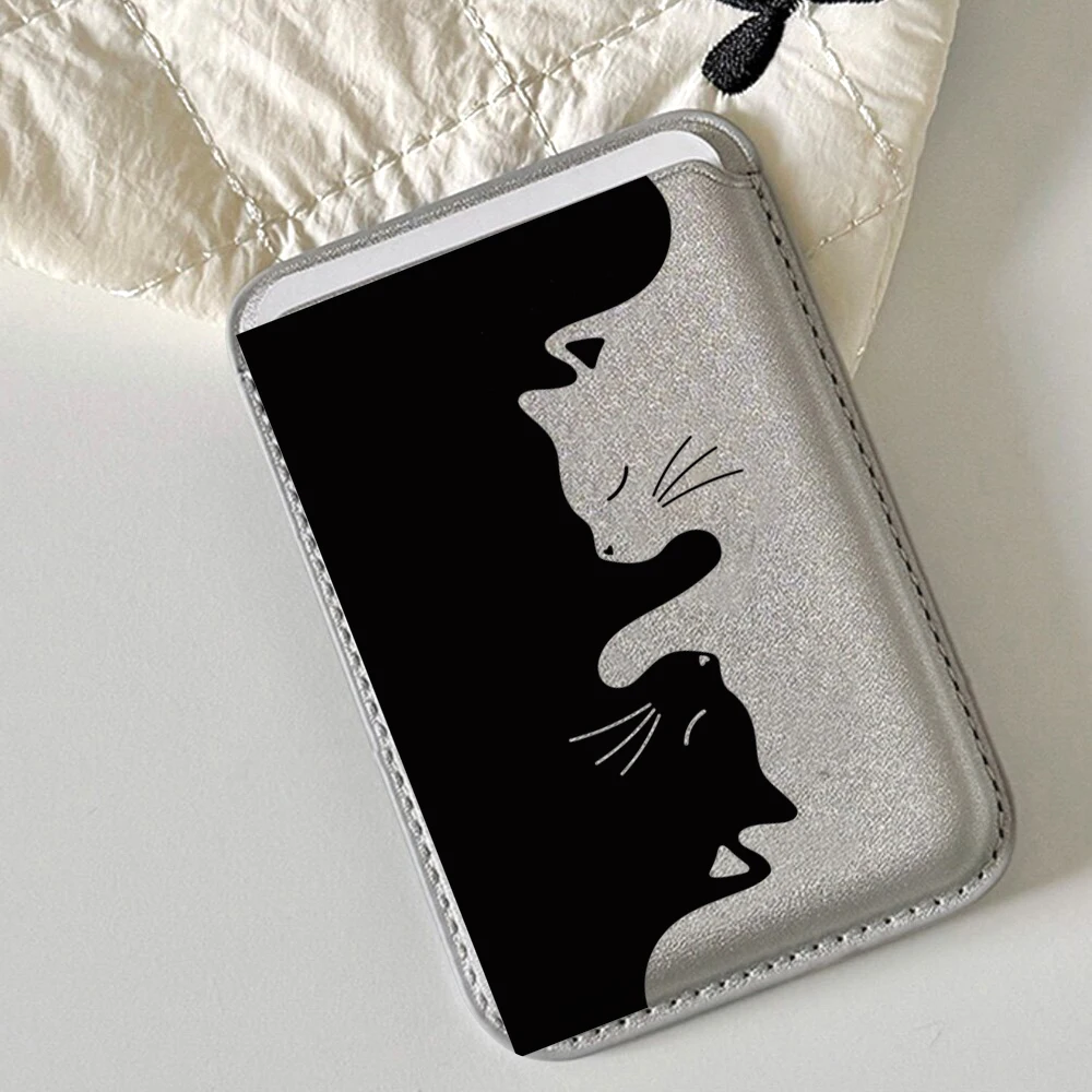 Kreative Katzen-Leder-Kartenhalterhülle für Magnetische Hüllen, Geeignet für alle iPhone Magsafe Karten-Handyrückseiten-Taschen – Detail 1