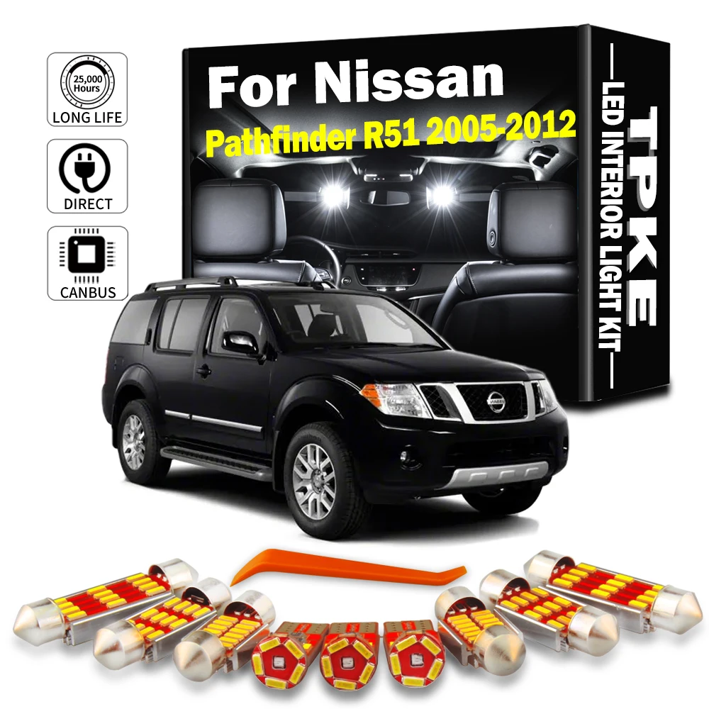 TPKE 15Pcs For Nissan Pathfinder R51 2005-2009 2010 2011 2012 LED Interior Reading Trunk Foot Light Kit Car Number Plate Bulbs