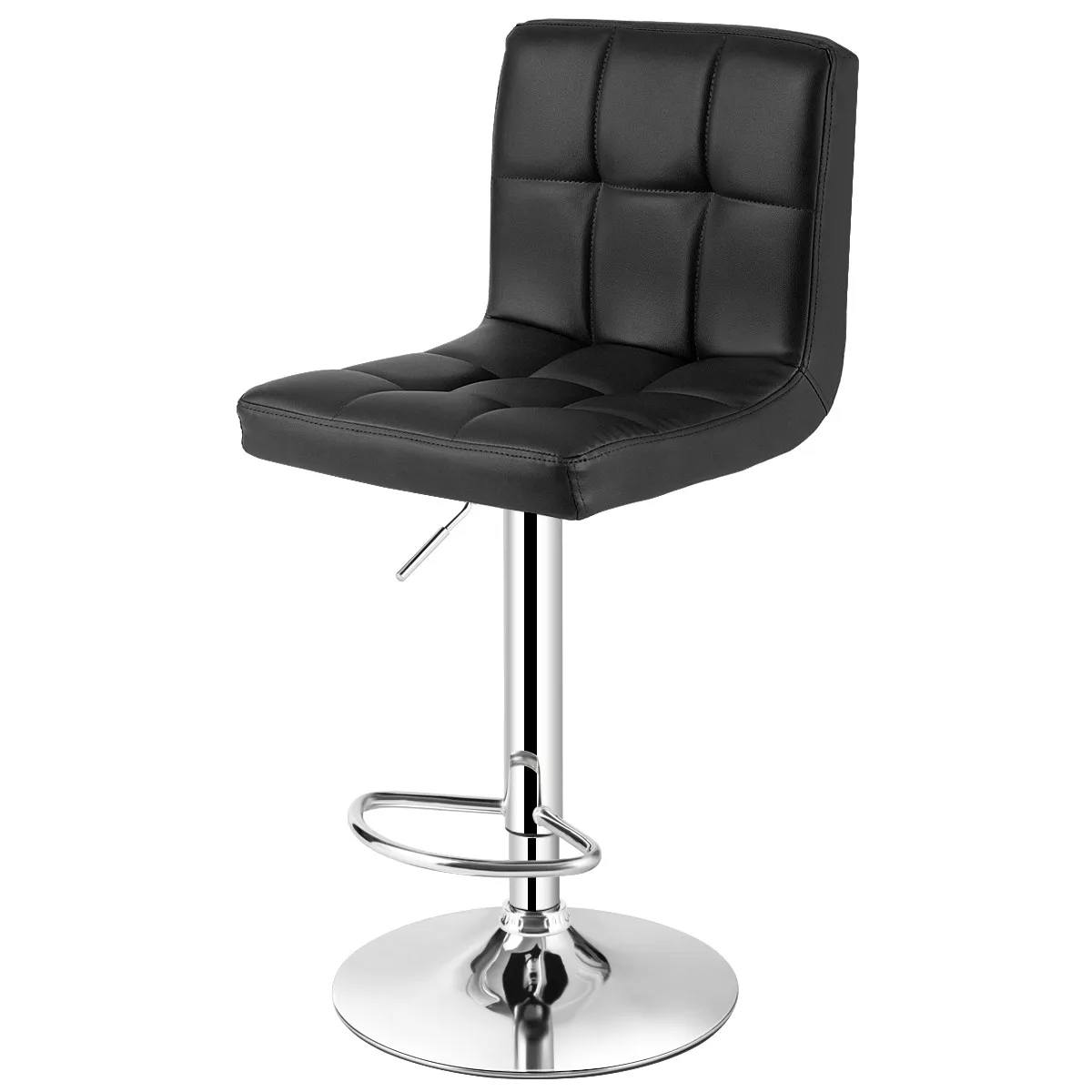 Adjustable Counter Height Bar Chair Swivel Bar Stool PU Leather w/ Back Black