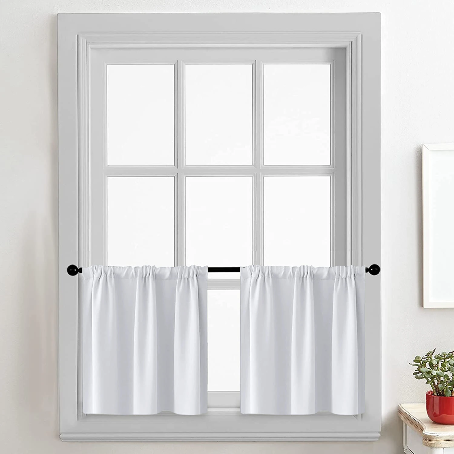 2PCS Solid Color High-Precision Rod-Pocket Semi-Blackout Short Curtains, for Sunshade in Kitchen and Bathroom