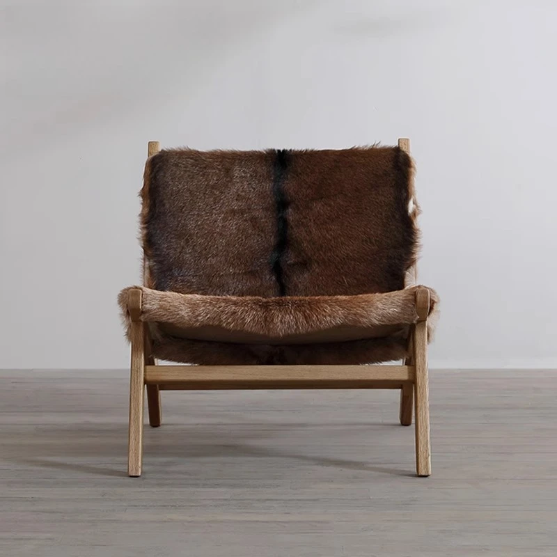 

Retro fur integrated sheepskin solid wood leisure chair