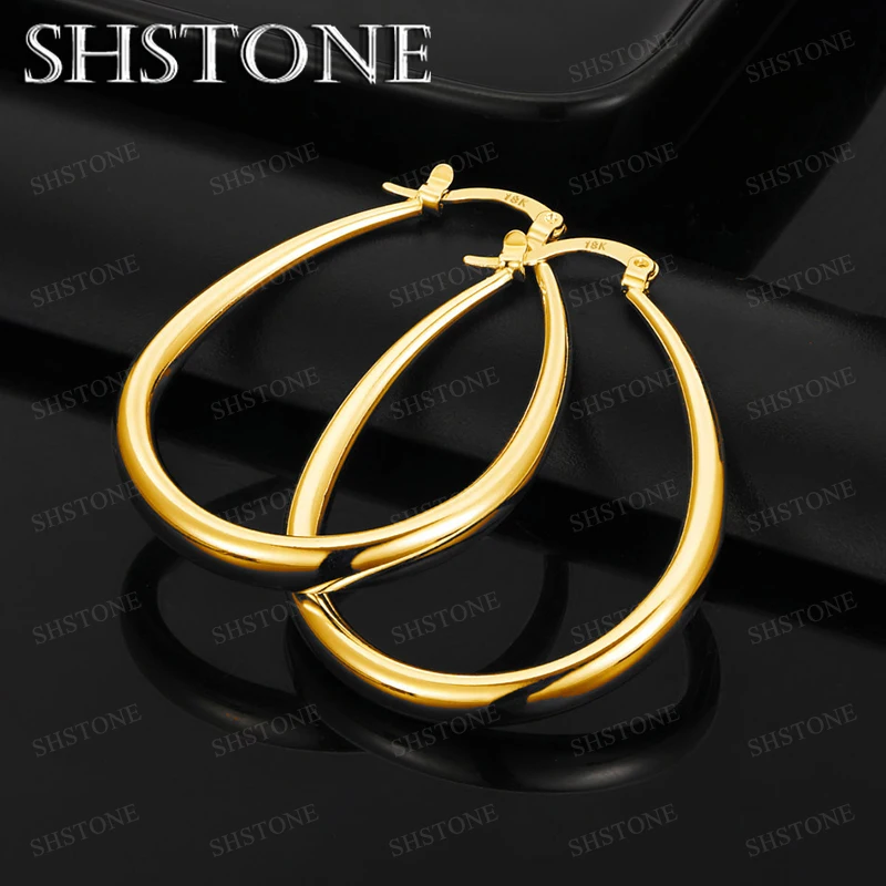 

Fashion 18k Gold Oval Hoop Earring For Women Party Charm Wedding Banquet Fine Nice Simple Jewelry Birthday Gifts Accessories