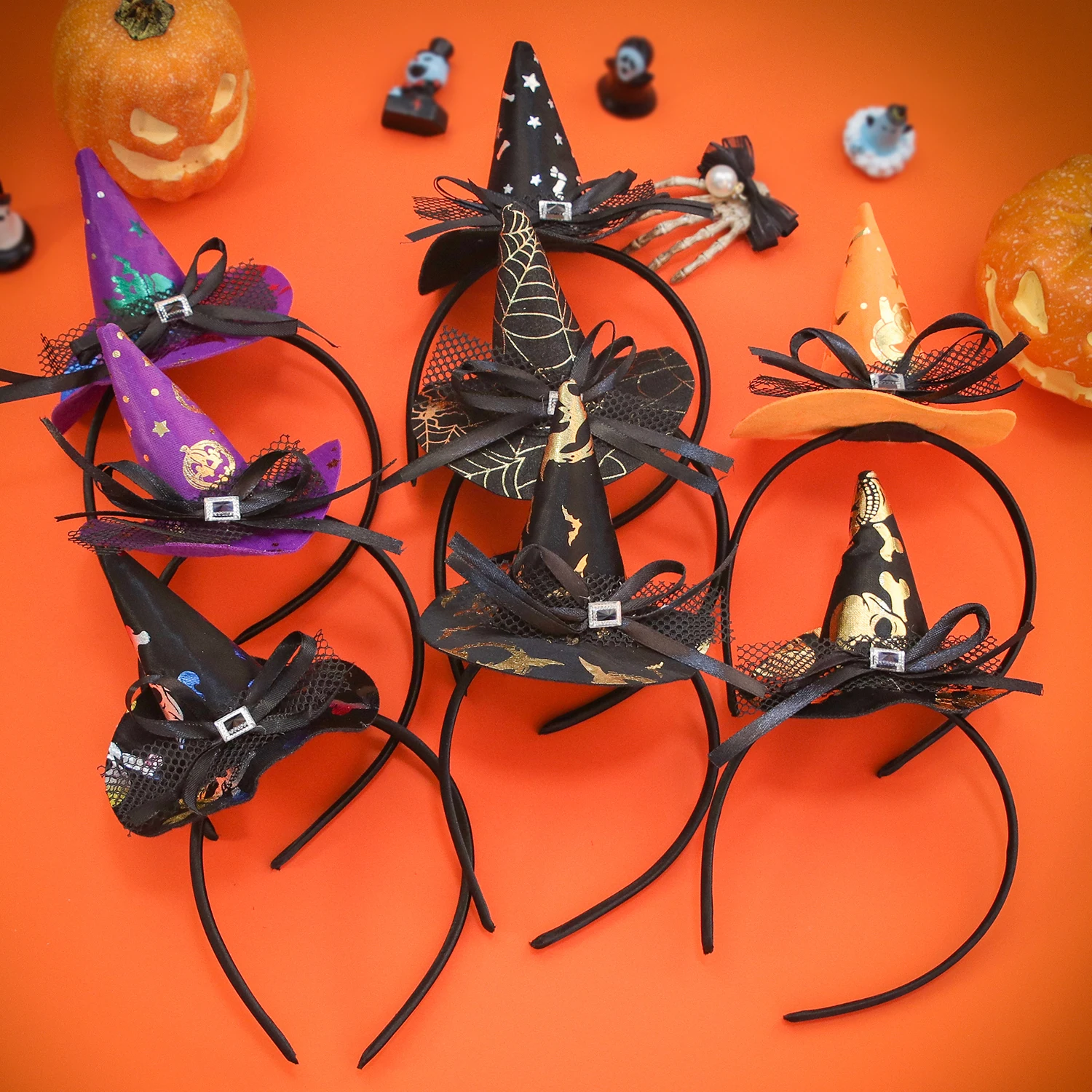 Halloween Witch Hat Hairbands Spider Web Pumpkin Skull Shaped Hair Hoops For Kids Girls Halloween Headbands Cosplay Decoration