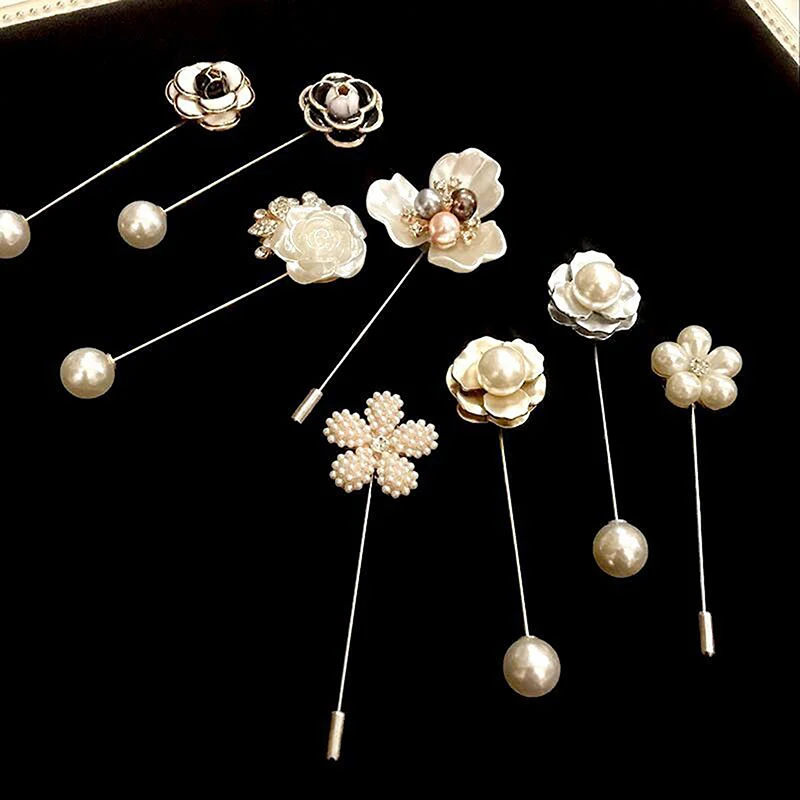 New Rose Flower Corsage Camellia Long Needle Pin Fashion Sweater Brooch Girl Women Shawl Shirt Collar Brooch Pins Accessories