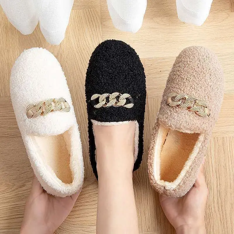 Winter New Hairy Shoes Flat Bottom with Velvet Cotton Shoes Thick Bottom Butterfly Knot Cotton Shoes Low Top Warm Shoes Sell Off