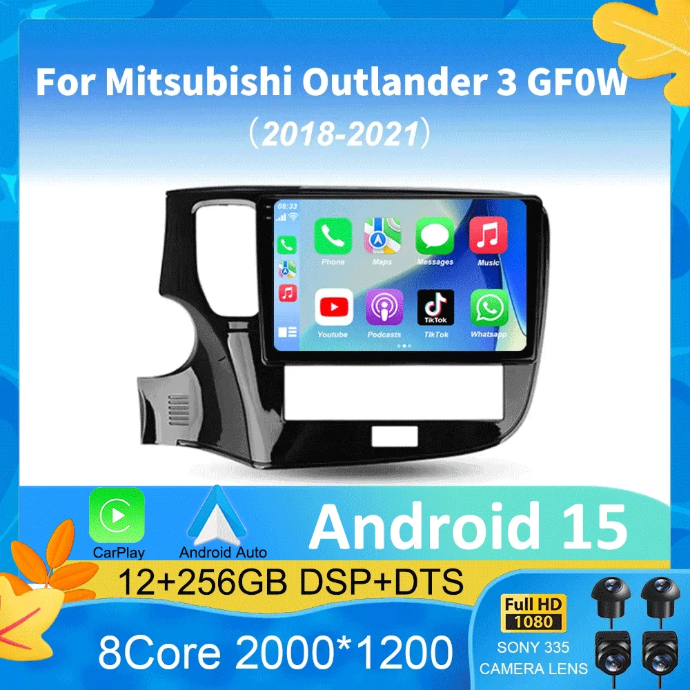 Android 15 Carplay Auto 2K Screen Car Radio Multimedia Player For Mitsubishi Outlander 3 GF0W GG0W 2018 - 2021 Autoradio Stereo