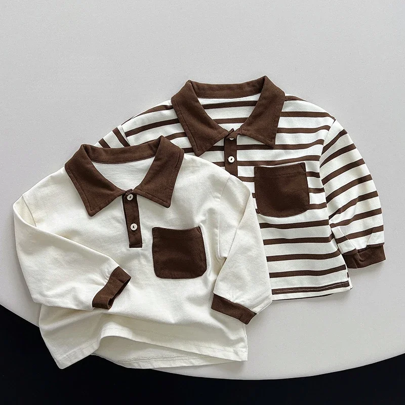 Children's contrasting color baby POLO shirt boys and girls casual versatile T-shirt 2024 spring and autumn new baby top