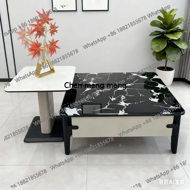 

Modern Black White Coffee Table with Storage Drawer Luxury Rounded Corner Center Tables for Living Room Home Wood Legs Tea Table
