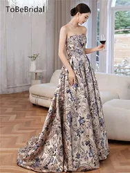 Modern Printed Evening Dresses Without Shoulder Straps A-line Prom Dress Elegant For Special Occasions Party Gowns Customized