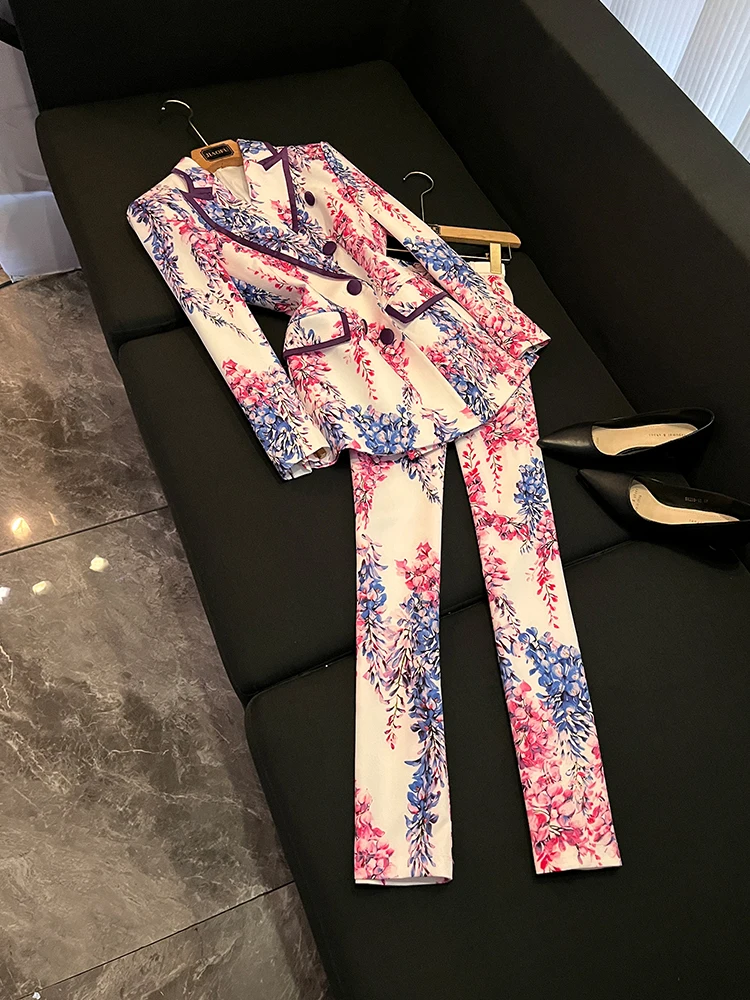 

Ele костюм миди с цифровым принтом и узкие брюки, комплект с высокой модой, осень-зима, Новое поступление, женский ансамбль премиум-класса