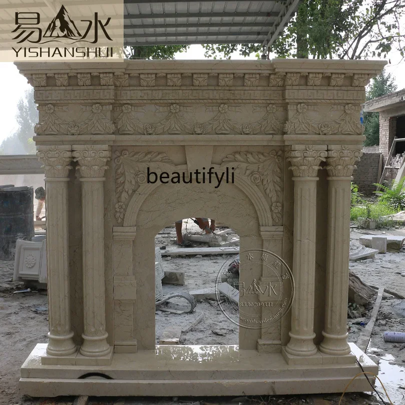 

a13 Natural marble mantel stone fireplace European stone carving decorative cabinet