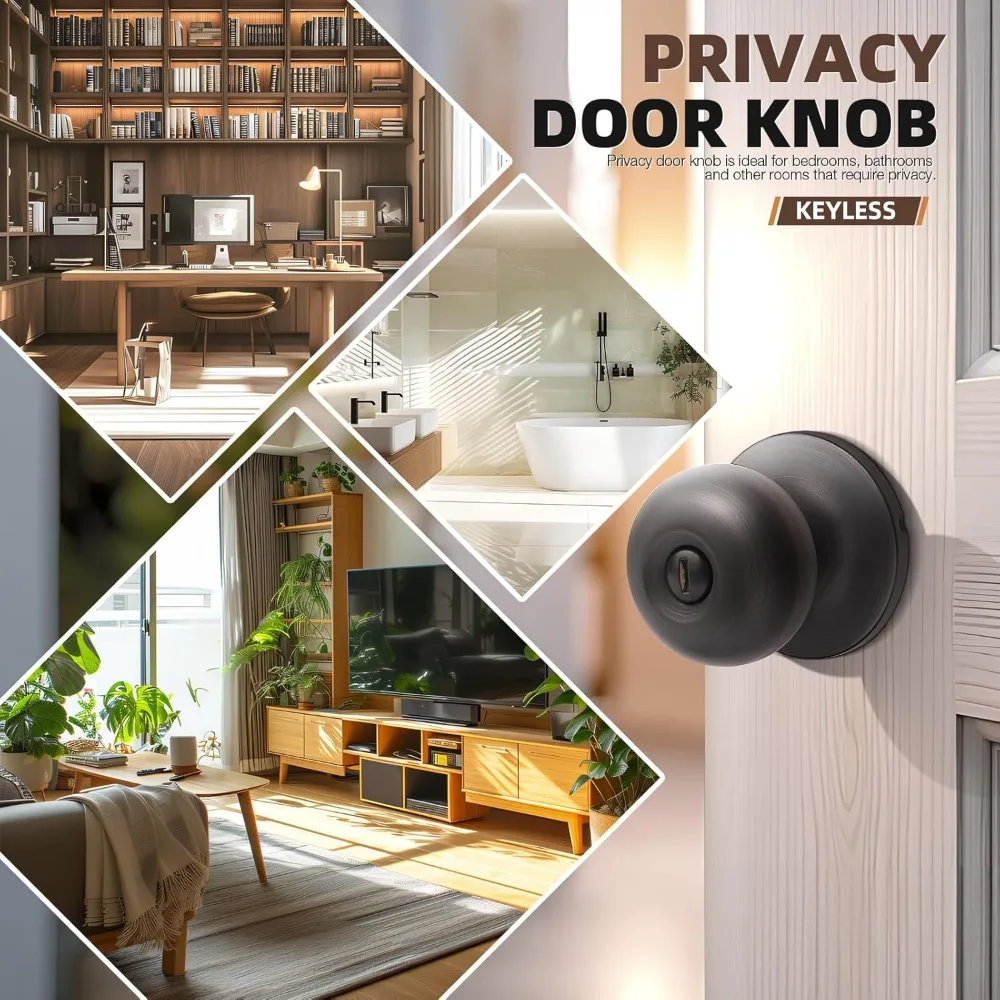 10 Pack Oil Rubbed Bronze Privacy Door Knobs - Keyless Locking for Interior, Suitable for Bed and Bath Rooms, Round Design