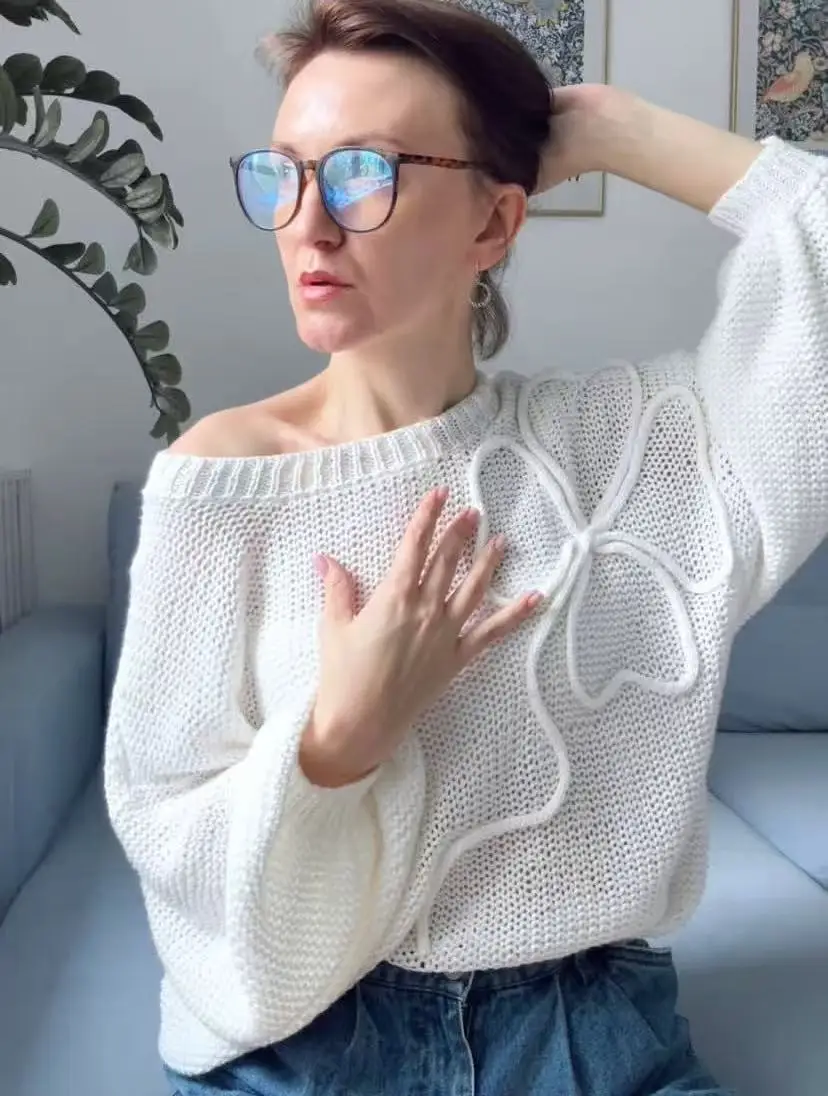 Hohles Design, gestricktes Hemd für Damen, Sommer, neuer Stil, locker sitzender, hautbedeckender Sonnenschutz-Hoodie mit Rundhalsausschnitt – Detail 3