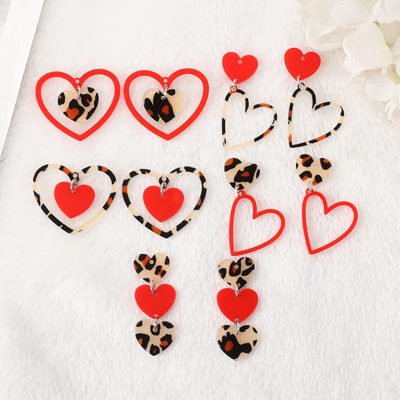 6 Pcs Valentine Charms Acrylic Heart Jewlery Findings For Necklace Keychain Diy Making Accessories