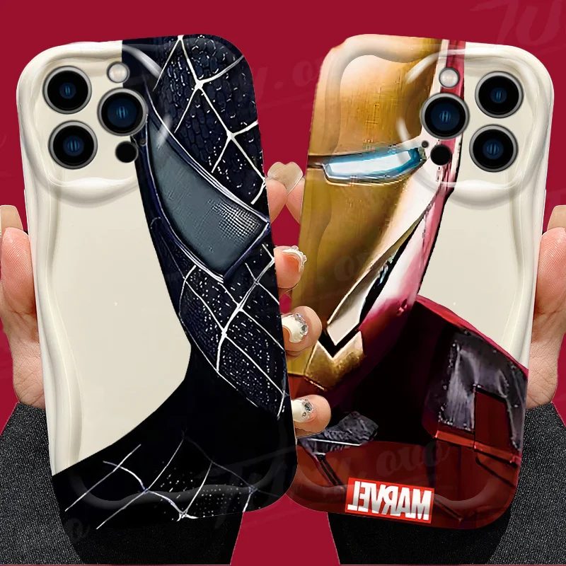 Marvel Anime Spider Man 3D Wave Soft Case For iPhone 15 14 13 12 11 Pro Max X XR XS 8 7 6 6S Plus SE 2020 Silicone Clear Cover