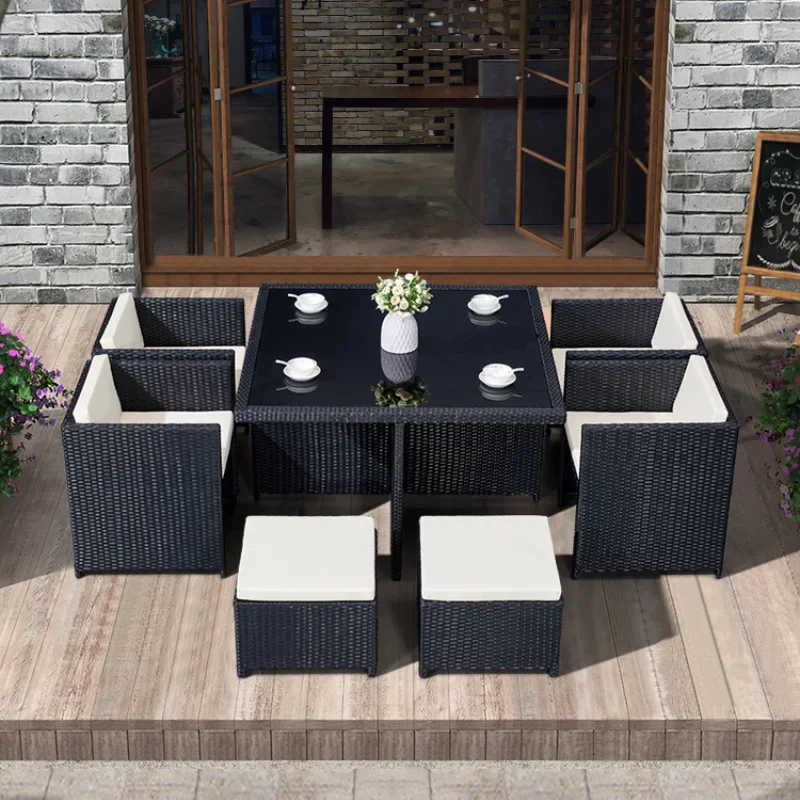 Wicker Outdoor Garden Suite Patio Furniture Set Infiltrate Garden Dining Set Balcony Prefabricated Warehouse Backyard Furniture