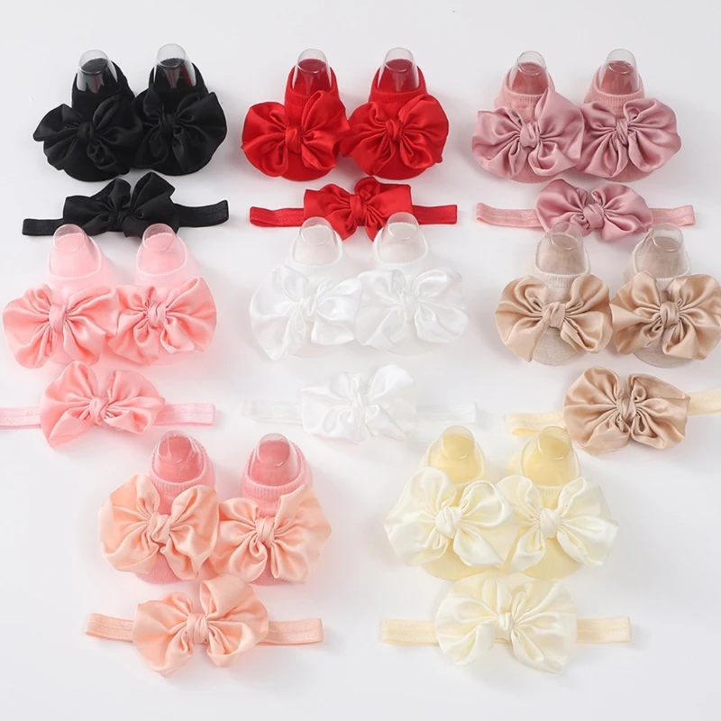 Baby Sweet Girl Princess Bowknot Headbands Socks Set Infant Baby Headbands Cute Bow Elasitc Hair Bands Hair Accessories