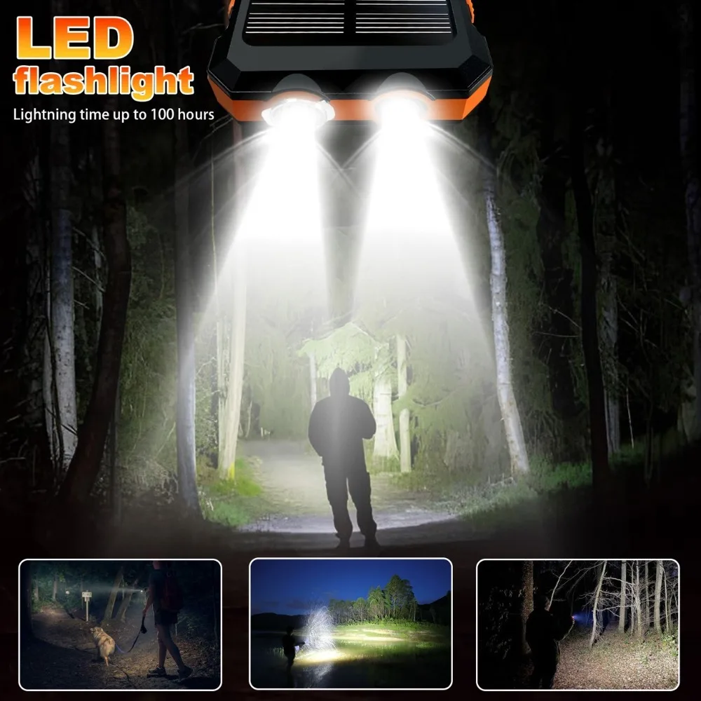Solar Power Bank10000/20000MAH Portable Fast, Equipped with 4 Dual USB Ports And Type-C/Micro USB Input Ports, Built-in 2.4W LED Flashlight/compass, Suitable for All Mobile Devices, Travel And Camping Backup Power, Practical Gift for Boyfriend view 2