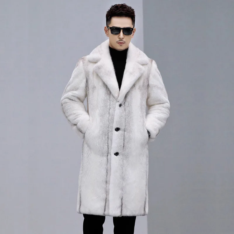 

Men Faux Fur Outerwear Winter Mink Fur Coat Thick Jacket Autumn Windbreaker Single Breasted Turn Down Collar High Street