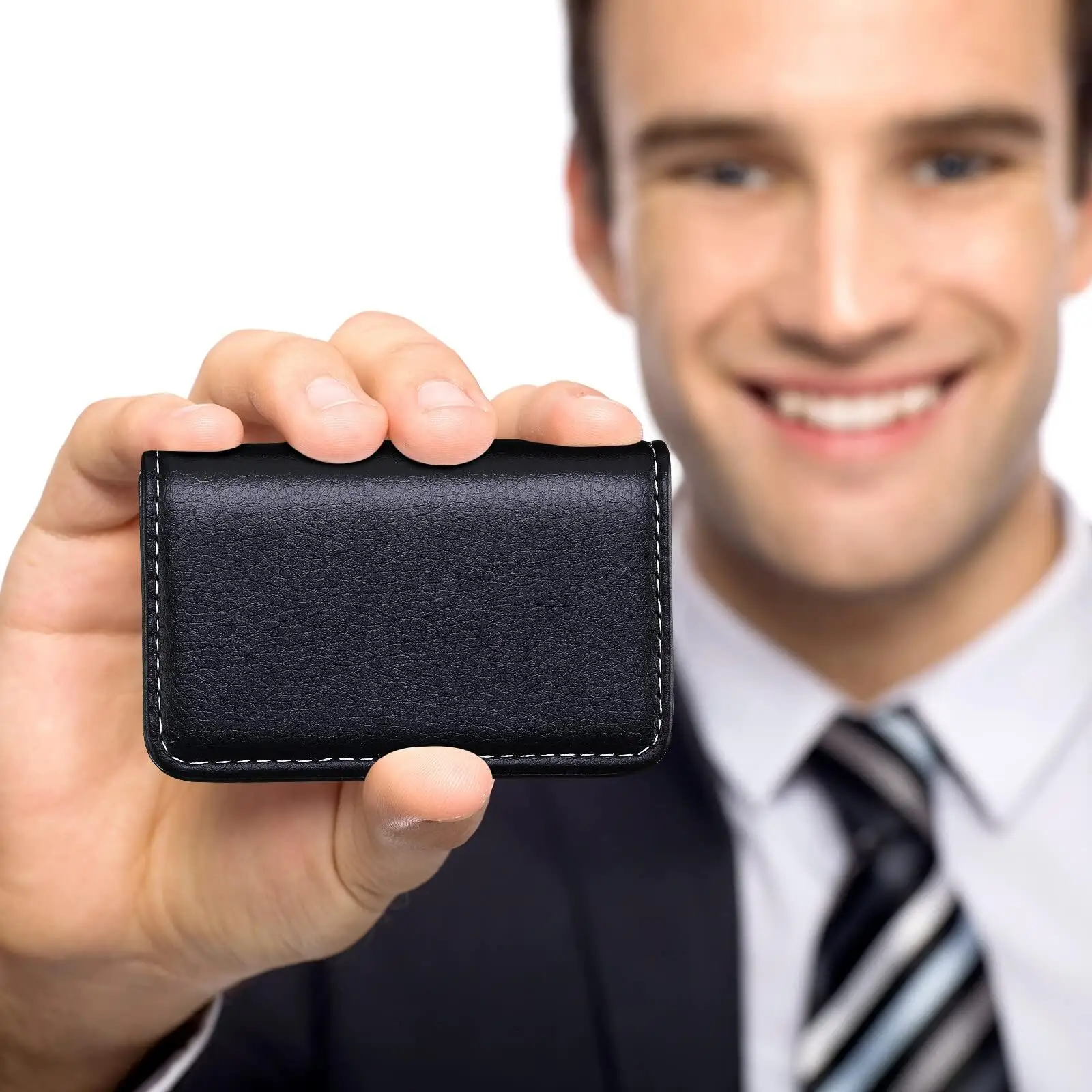 2PCS Men and Women Business Card Box Slim Formal Work Name Card Cases Quality Leather Small ID Credit Cards Holder Pouch