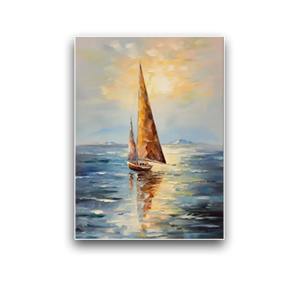 

100% hand drawn sailboat abstract oil painting original wall painting home living room decoration paint interior aesthetics