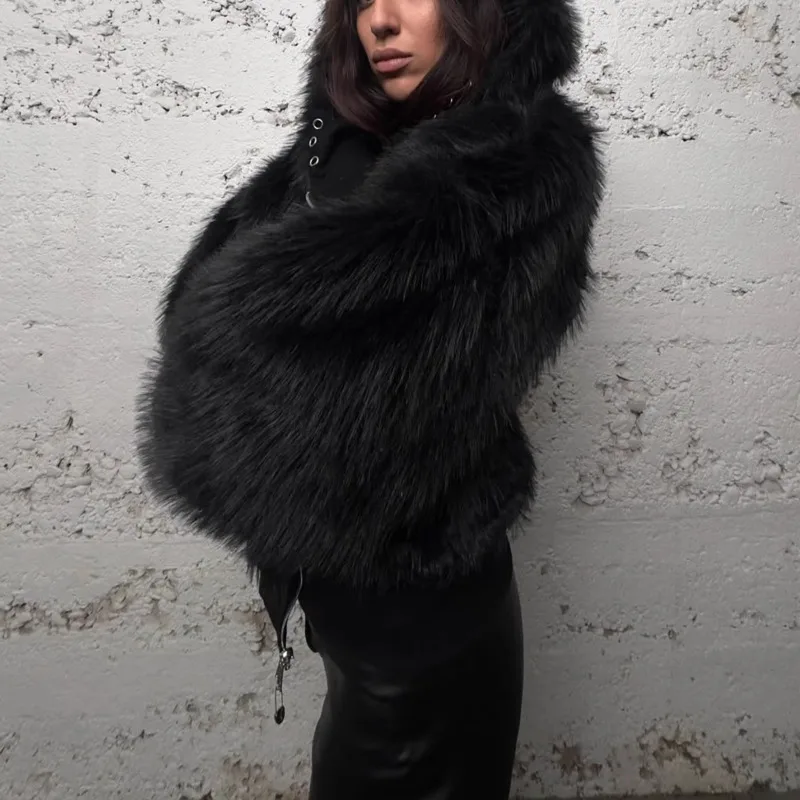 

Модная женская персонализированная куртка-кардиган Y2K с капюшоном на молнии, двусторонняя, с мехом, однотонная, осенне-зимняя