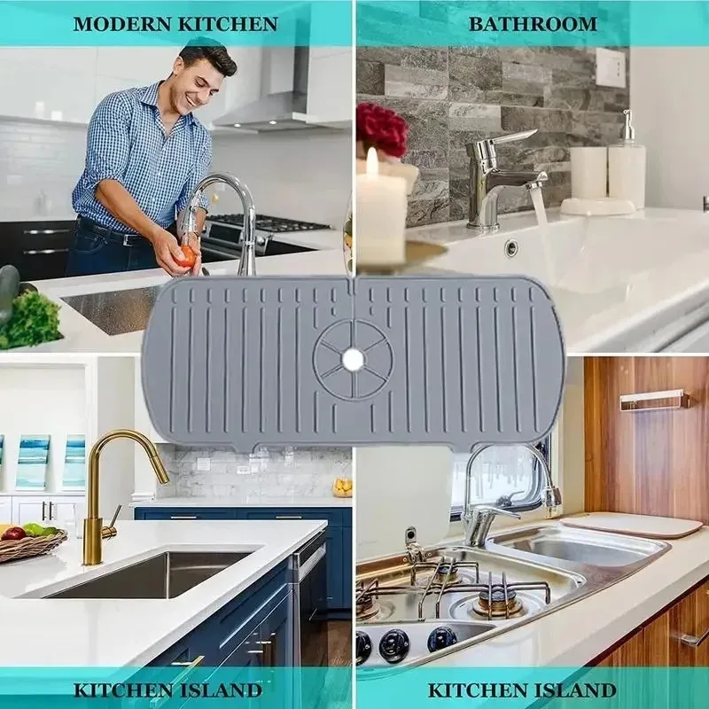 Kitchen Faucet Splash Pad Silicone Sink Faucet mat large corner Splash Guard Mat  Countertop Protector for Bath Kitchen Gadgets