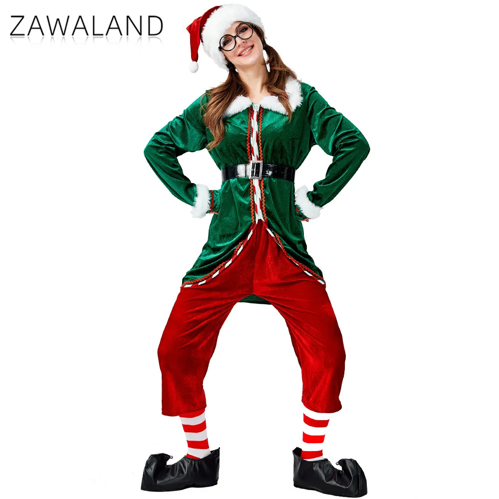 

Green Elf Cosplay Costume For Adult Christmas Long Sleeved Full Set Festival Stage Performance Clothes Xmas Party Couple Outfits